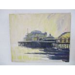 A large oil on board signed Nick Schlee of a pier ( possibly Brighton), 69.5cm x 84cm ( ARR may