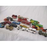 A collection of play worn die cast vehicles