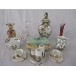 A collection of glass and china including a Beswick Art Deco biscuit barrel ( pattern 170), Delft