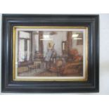 A small Impressionist pastel of a room with artists easel, signed in pencil Clive McCarthy, 19.5cm x