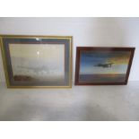 Two framed Lancaster bomber prints. One has signature "Coulson"