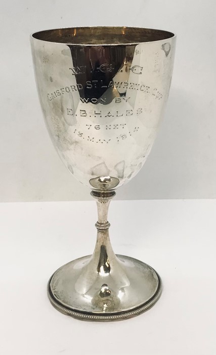 A hallmarked silver goblet, weight 208.6g