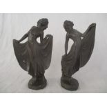 Two Art Deco plaster figures, Registered number to reverse some chips, height 44cm