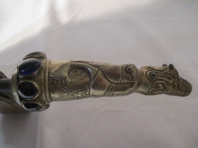 A 20th century Kris (possibly Balinese) with undulating double edged blade. The SCM grip formed as a - Image 10 of 27