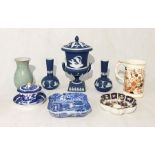 A collection of assorted china including Spode Copeland Blue Italian, Royal Copenhagen crackle-