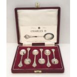 A cased set of Charles II reproduction "Triffid" spoons