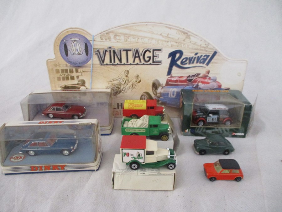 A small collection of Dinky, Corgi etc. including two boxed Dinky MGB's, boxed Eddie Stobart mini