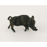 A small contemporary bronze sculpture of a warthog with signature for Deborah van der Beek to