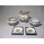 A Davenport "Italian Verandah" jug (A/F), along with two small tureens etc