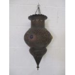 An Indian style hanging lantern decorated with cabochon stones, 45cm height
