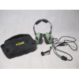 A David Clark Company Inc. (model H10-30) aviation pilot's headset and bag.