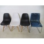 Three contemporary dining chairs and a Perspex chrome chair