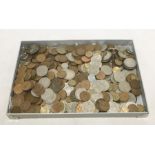 A collection of various British and foreign coinage including half crowns etc.