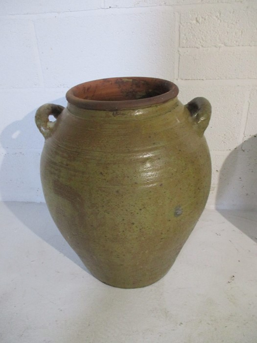 A large two handled glazed terracotta urn along with a large flagon - Image 2 of 11