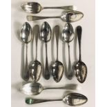 A set of 10 hallmarked silver spoons, total weight 650g ( 20.90 troy ounces), Edinburgh 1792