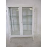 A medical metal framed style two door cupboard