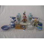 A collection of glass and china including Shelley, Chinese vase, jugs, etc. in two boxes