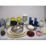 A collection of various china & pottery including Sylvan Pottery vases, Crown Ducal teapot, Royal