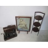 A vintage Singer sewing machine, a folding cake stand plus a fire screen.