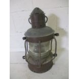 A copper ships lantern, height 48cm- slightly mis-shapen