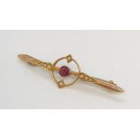 A 15ct gold sweetheart brooch set with amethyst and seed pearls