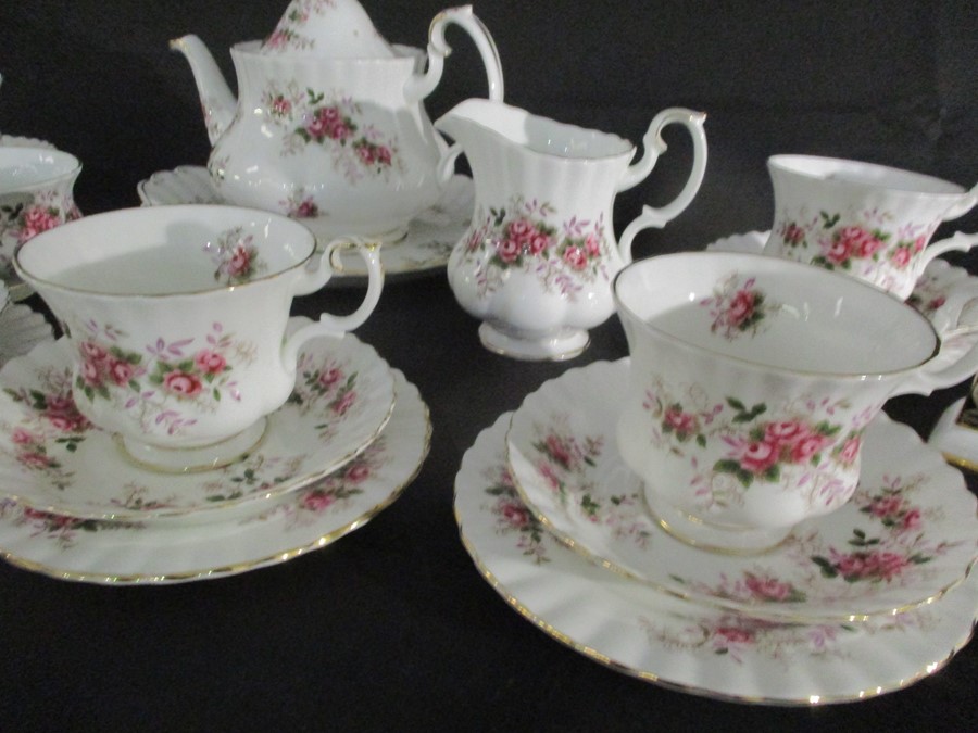 A part Royal Albert "Lavender Rose" tea set ( 1 cup cracked) along with a Worcester clock and a - Image 6 of 16