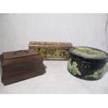 A Victorian style casket along with a decoupage hat box and a jewellery box