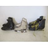 Three pairs of vintage ice skates including a pair by CCM ( Bobby Hull)