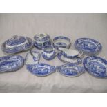 A collection of Spode Blue Italian including six dinner plates, gravy boat, various bowls/dishes,