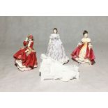 A collection of four figurines including Royal Doulton, Royal Worcester etc.