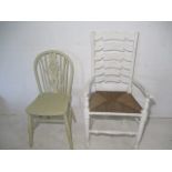 A painted rush seated chair plus a Windsor dining chair.