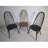 Three Ercol stick back chairs - two painted