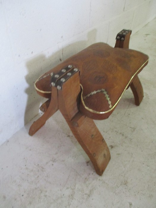 A leather topped camel stool - Image 2 of 4