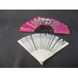 Two 19th Century fans, one with tortoiseshell sticks with hand painted leaves of Chinese scenes, the