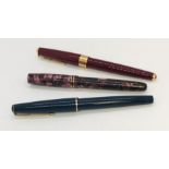 Two Parker 17 fountain pens along with one De La Rue A/F