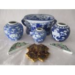 A collection of Chinese ginger jars ( no lids) reproduction small footbath etc.