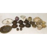 A collection of mainly studio pottery including cups and saucers, plates, bowls etc.