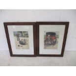 A pair of oak framed Lawson Wood prints, car and motorbike related