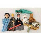 A collection of Punch and Judy puppets by Chris Whitehouse and Rosemary Perkins including a paper