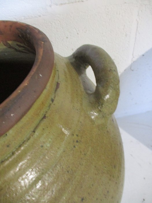 A large two handled glazed terracotta urn along with a large flagon - Image 6 of 11