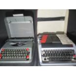 Two vintage typewriters, both with a carry case. An Empire Aristocrat and an Olivetti Lettera DL