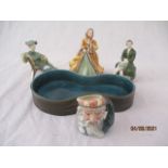 Three Royal Doulton figures ( Rachel, Ascot and "A man from Williamsburg") along with a small