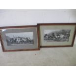 A pair of antique horse prints in oak frames