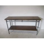 An industrial copper topped console table L150cm D45cm H82cm