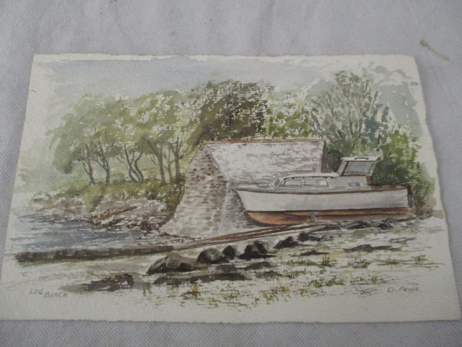 Two watercolour of Cornish scenes both signed D Fryer along with a signed print by Elisabeth - Image 2 of 14