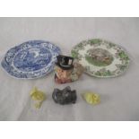 Two Spode sandwich plates, a Royal Doulton "Mad Hatter" character jug, Danish bear and two