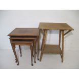 A nest of tables along with a bamboo occasional table