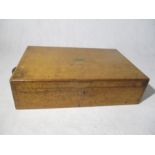 A Victorian oak cutlery box with brass handles