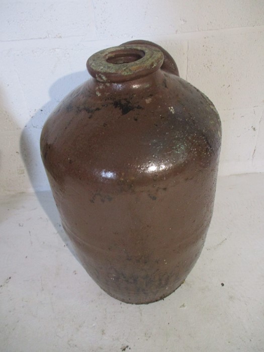 A large two handled glazed terracotta urn along with a large flagon - Image 8 of 11