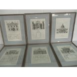 A set of six framed architectural prints of engravings by Henry Hulfbergh for Colen Campbells